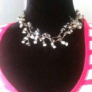 Silver tone Statement Necklace black&white stones